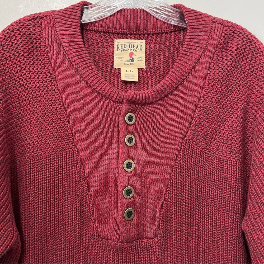 Red Head Vintage Henley Crew Neck Long Sleeve Knit Sweater | Men’s Size Large - Picture 2 of 9